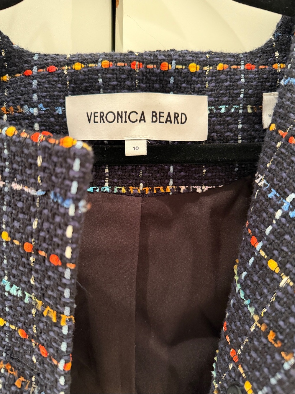 Veronica Beard Navy Multicolor Tweed Collarless Blazer - Picture 2 of 6